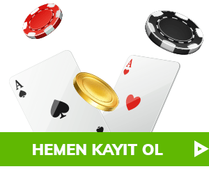 İki as kartı ve renkli fişlerle desteklenen Hemen Kayıt Ol butonu